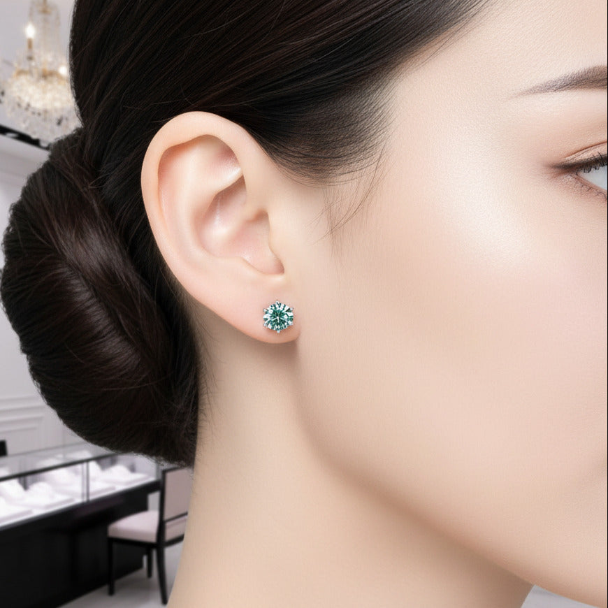 14k White Gold 6-Prong Round Diamond Stud Earrings-Black Diamonds New York