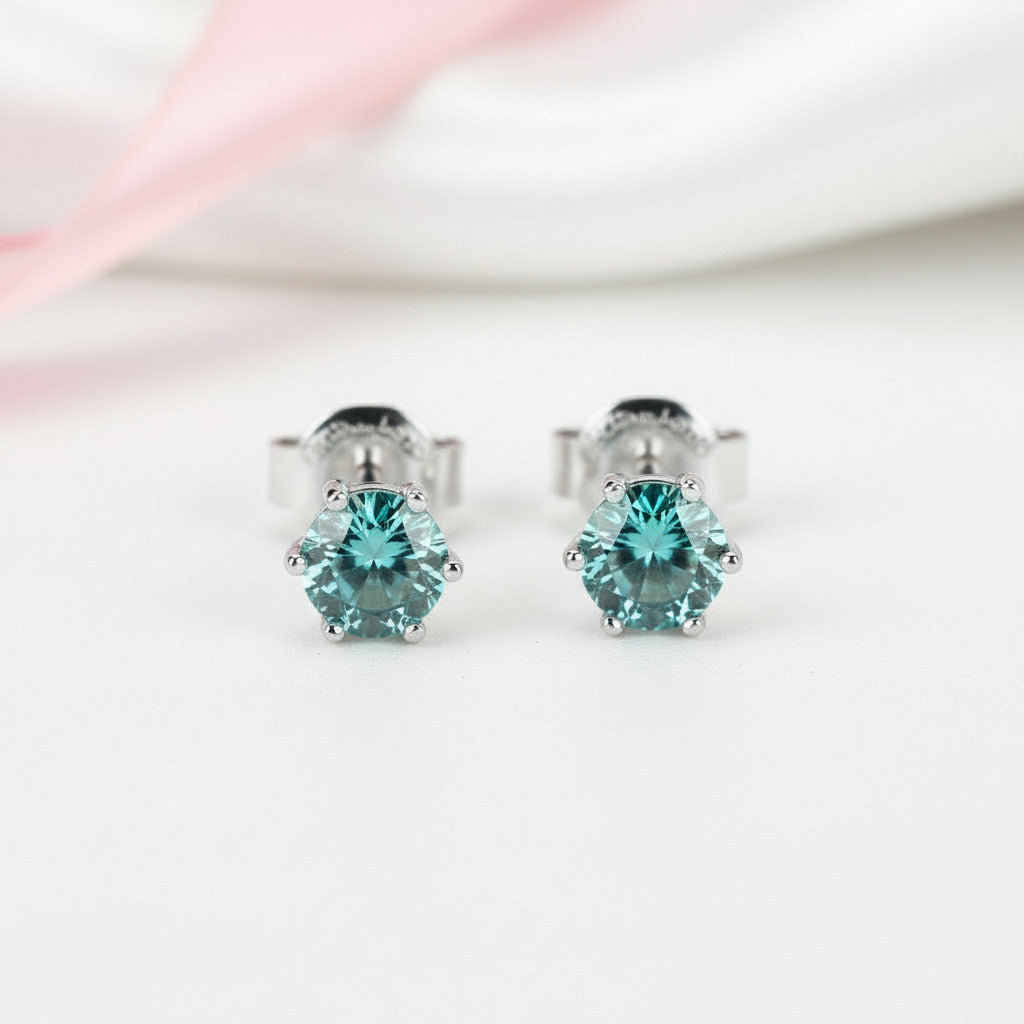 14k White Gold 6-Prong Round Diamond Stud Earrings-Black Diamonds New York