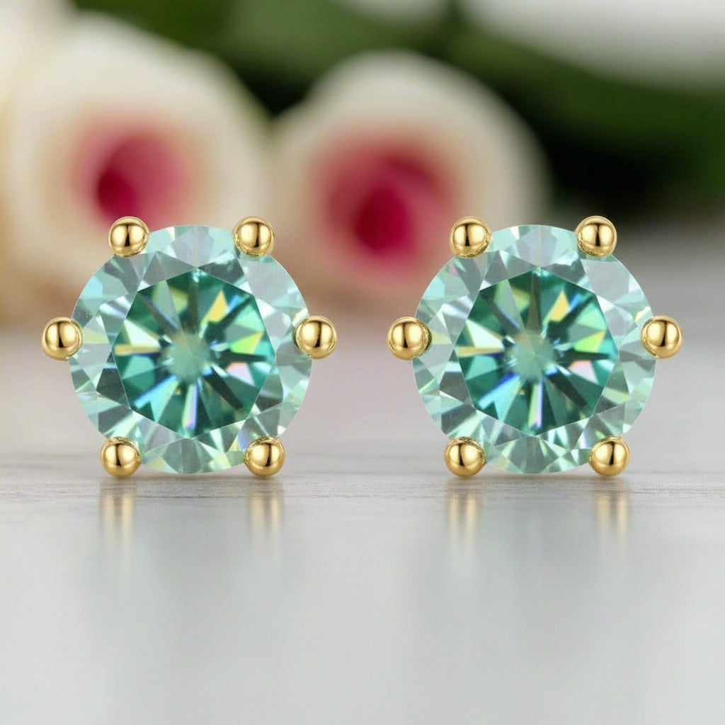 14k White Gold 6-Prong Round Diamond Stud Earrings-Black Diamonds New York