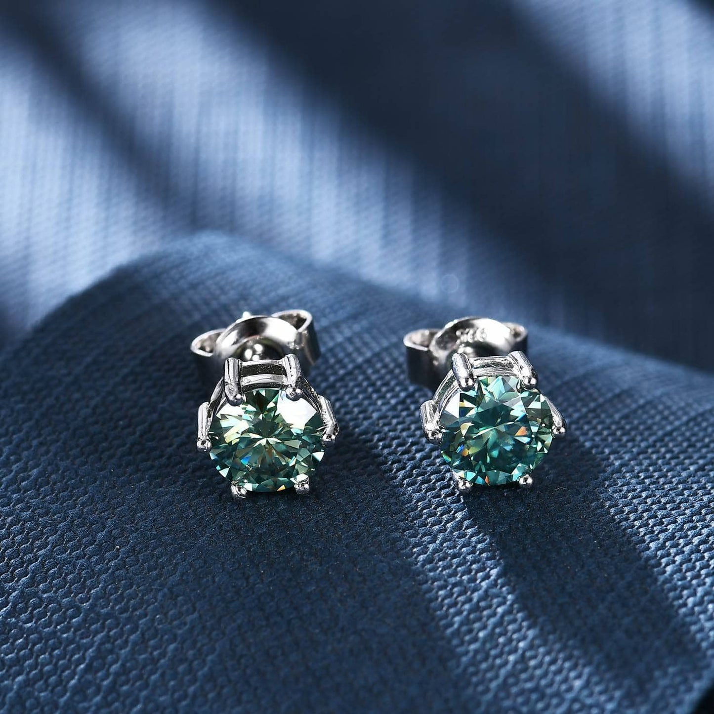14K White Gold 6-Prong Round Diamond Stud Earrings-Black Diamonds New York