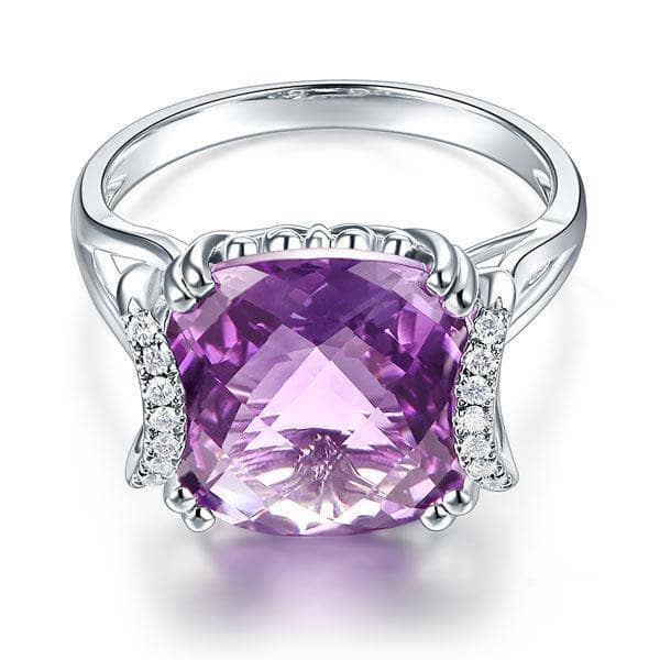 14K White Gold 6.4 Ct Cushion Purple Amethyst Diamond-Black Diamonds New York