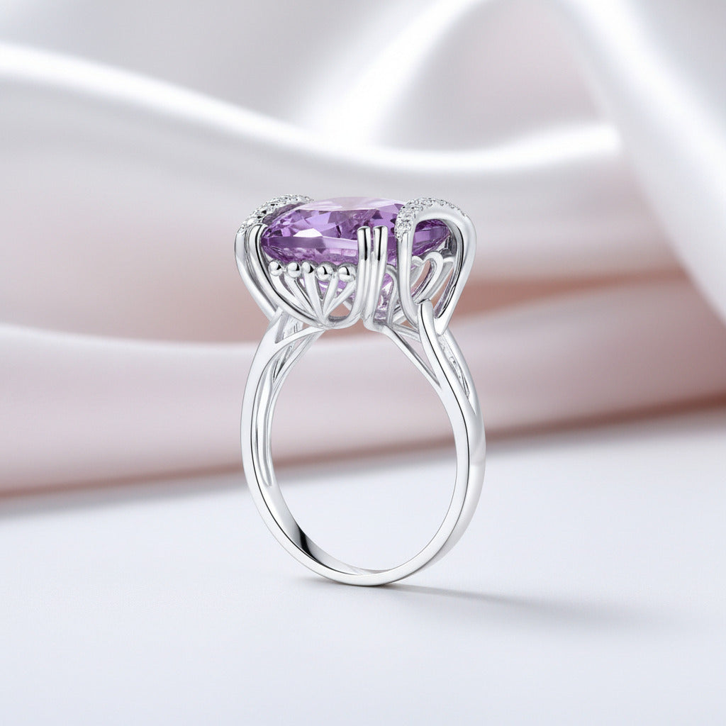 14k White Gold 6.4 Ct Cushion Purple Amethyst Diamond Option-Black Diamonds New York