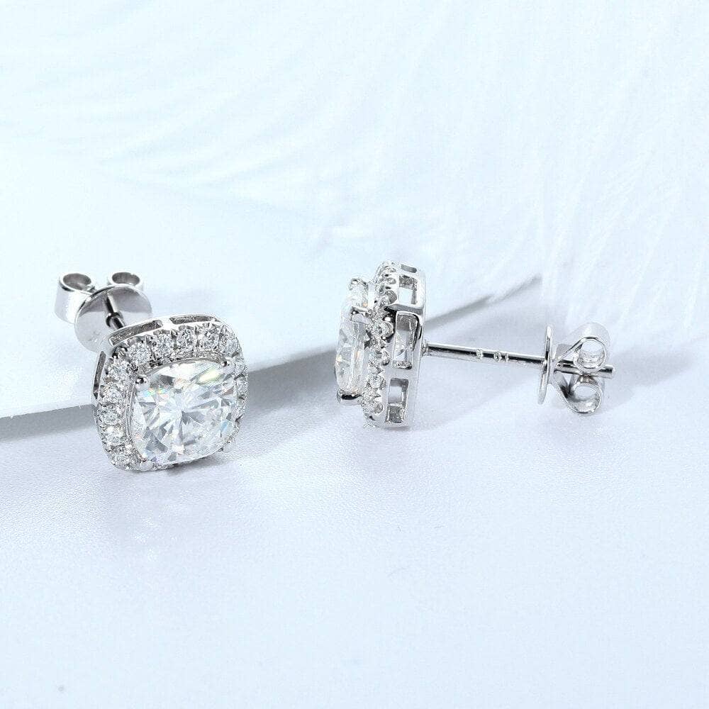 14K White Gold 6mm Cushion Cut Diamond Halo Stud Earrings-Black Diamonds New York