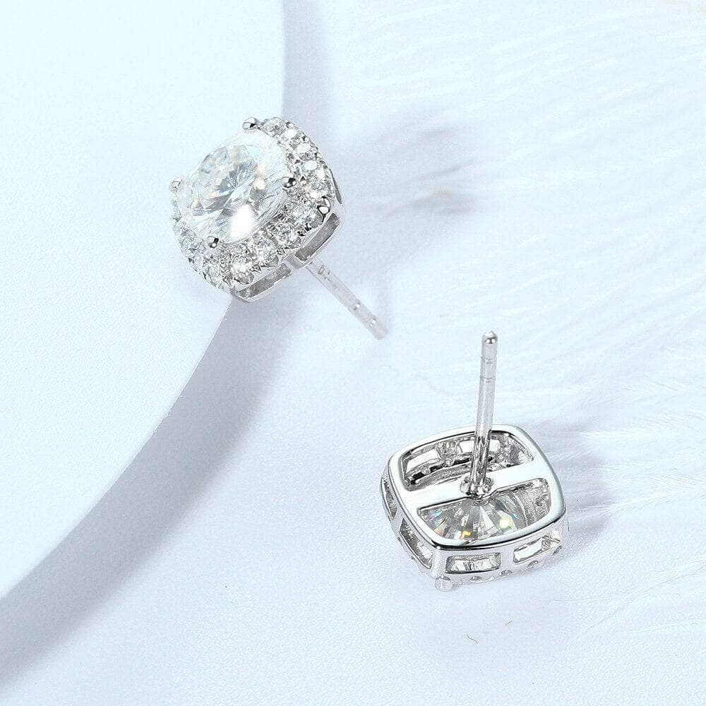 14K White Gold 6mm Cushion Cut Diamond Halo Stud Earrings-Black Diamonds New York