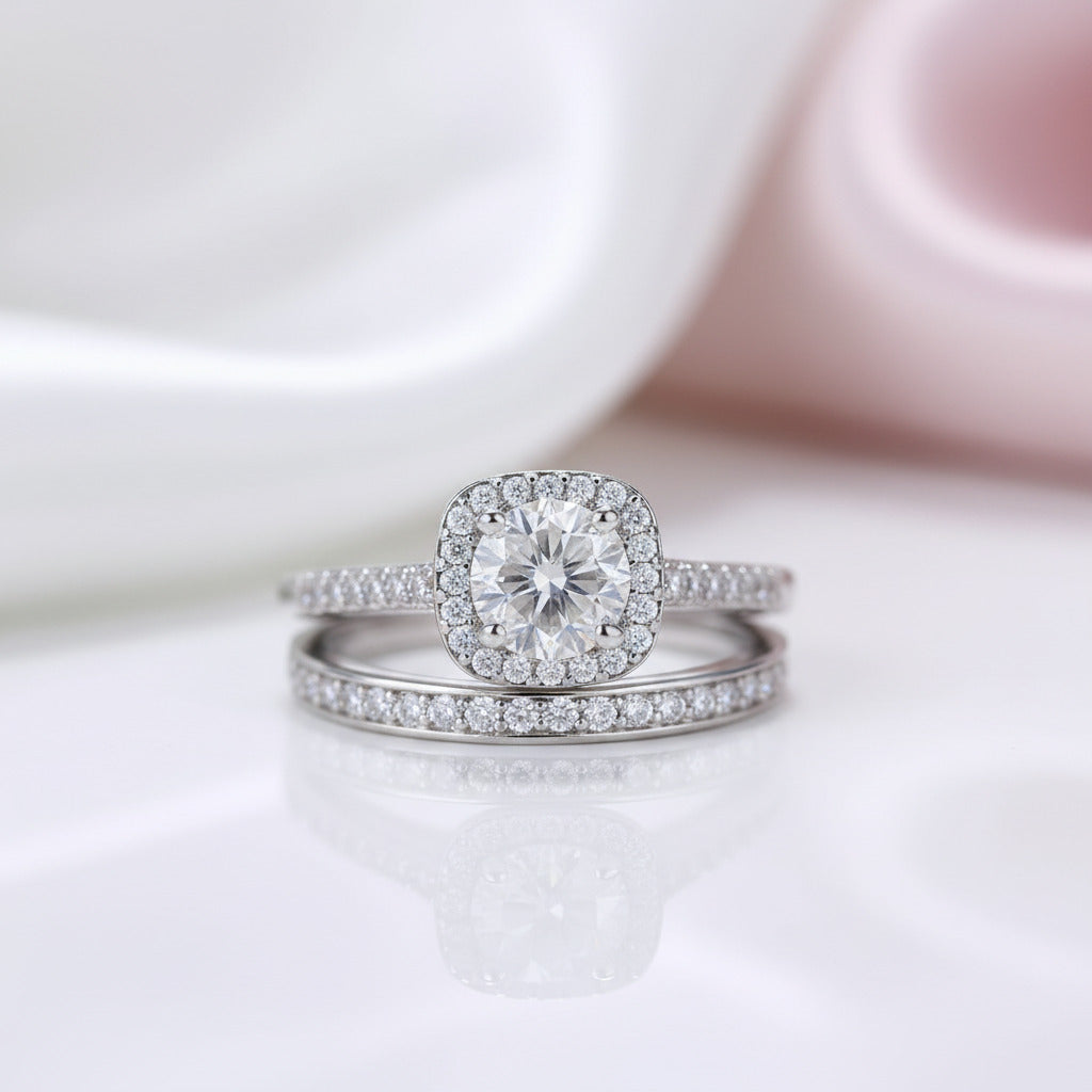 14k White Gold 6mm Diamond Option Halo Engagement Ring Set-Black Diamonds New York