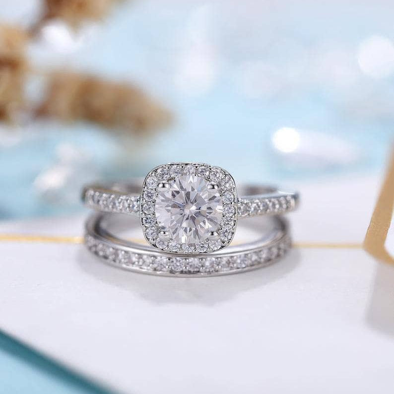 14k White Gold 6mm Diamond Halo Engagement Ring Set-Black Diamonds New York