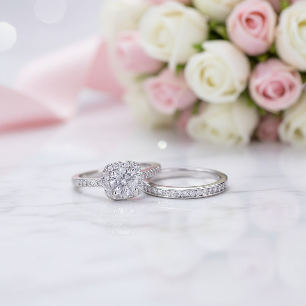 14k White Gold 6mm Diamond Option Halo Engagement Ring Set-Black Diamonds New York