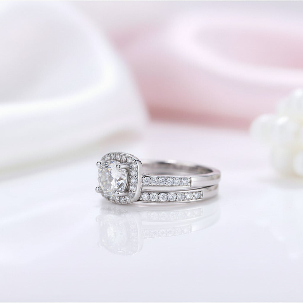 14k White Gold 6mm Diamond Option Halo Engagement Ring Set-Black Diamonds New York