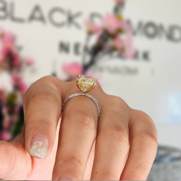 14k White Gold 8.0ct Radiant Cut Moissanite Wedding Ring-Black Diamonds New York