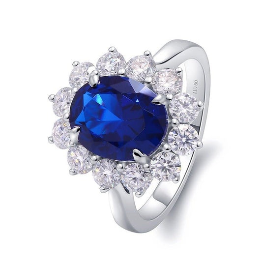 14K White Gold 8x10mm Sapphire with Diamond Engagement Ring-Black Diamonds New York
