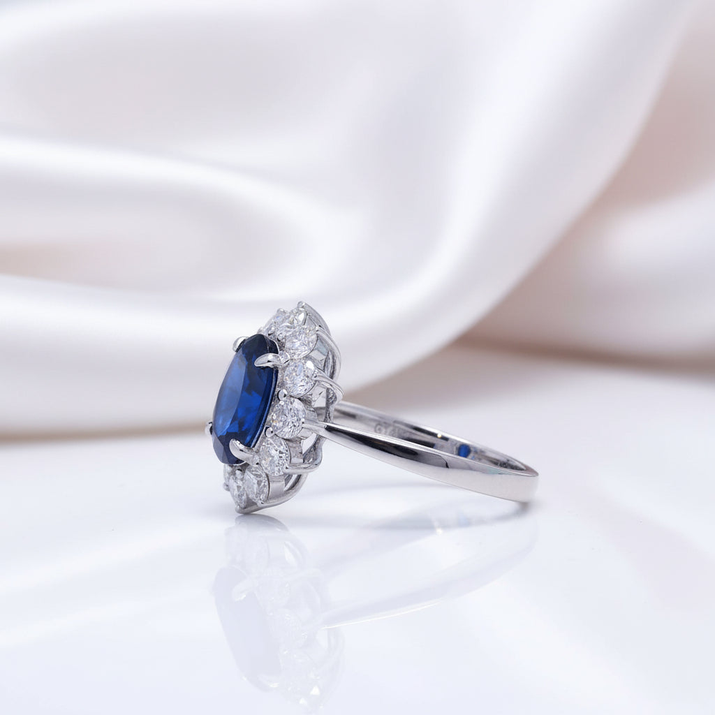 14k White Gold Oval Cut Sapphire with Diamond Option Engagement Ring-Black Diamonds New York
