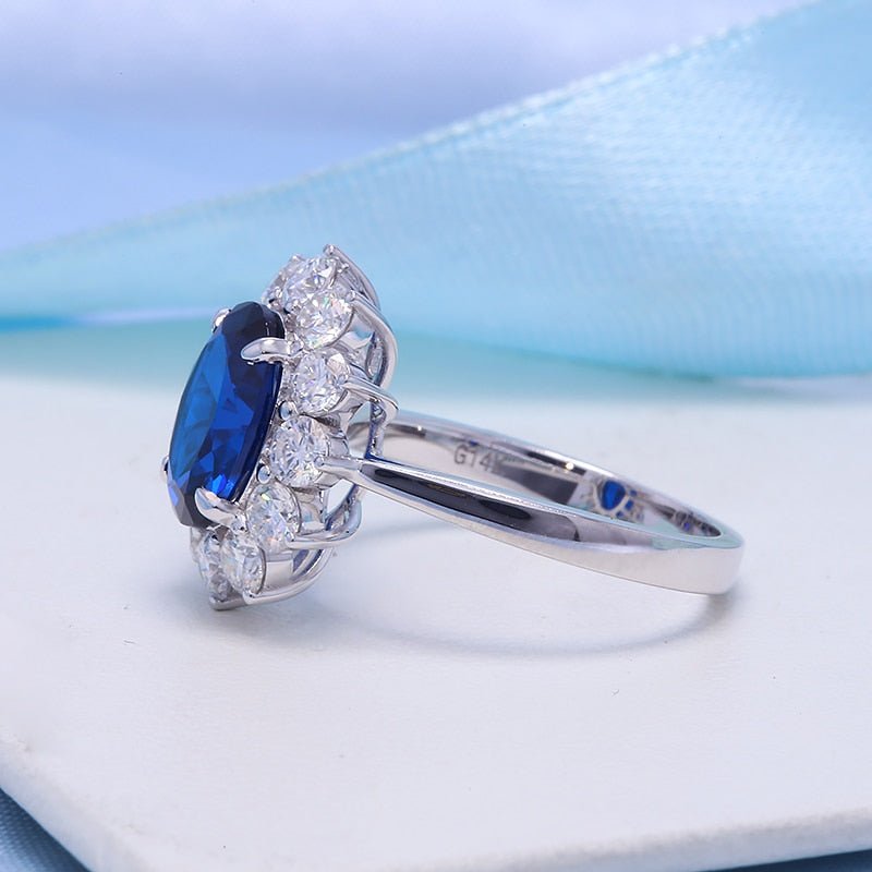 14K White Gold 8x10mm Sapphire with Diamond Engagement Ring-Black Diamonds New York