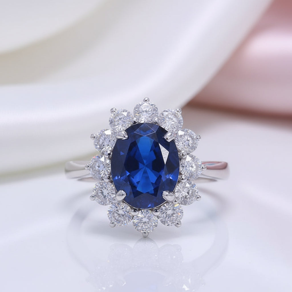 14k White Gold Oval Cut Sapphire with Diamond Option Engagement Ring-Black Diamonds New York