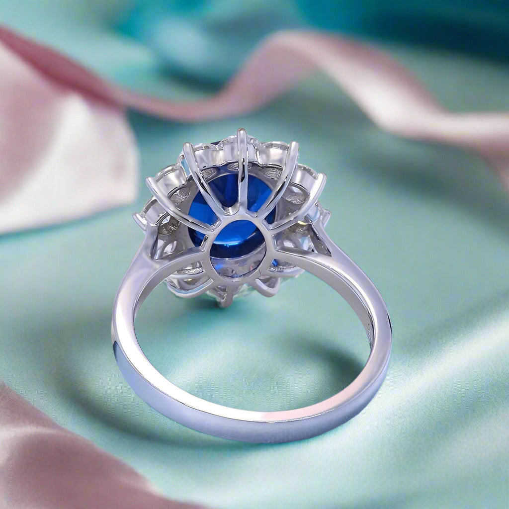 14k White Gold Oval Cut Sapphire with Diamond Engagement Ring-Black Diamonds New York