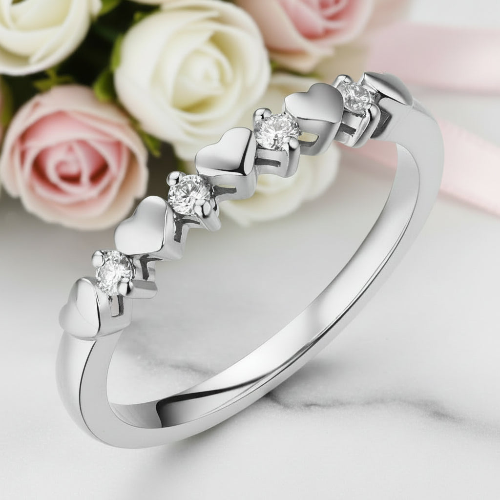 14k White Gold Bridal Heart Ring 0.11ct Natural Diamond Option-Black Diamonds New York