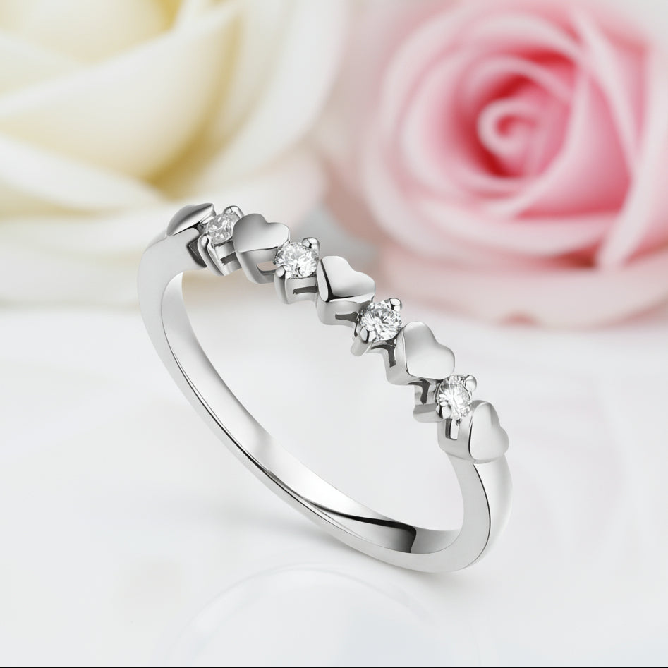 14k White Gold Bridal Heart Ring 0.11ct Natural Diamond-Black Diamonds New York