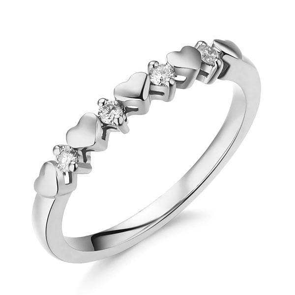 14K White Gold Bridal Heart Ring 0.11ct Natural Diamonds