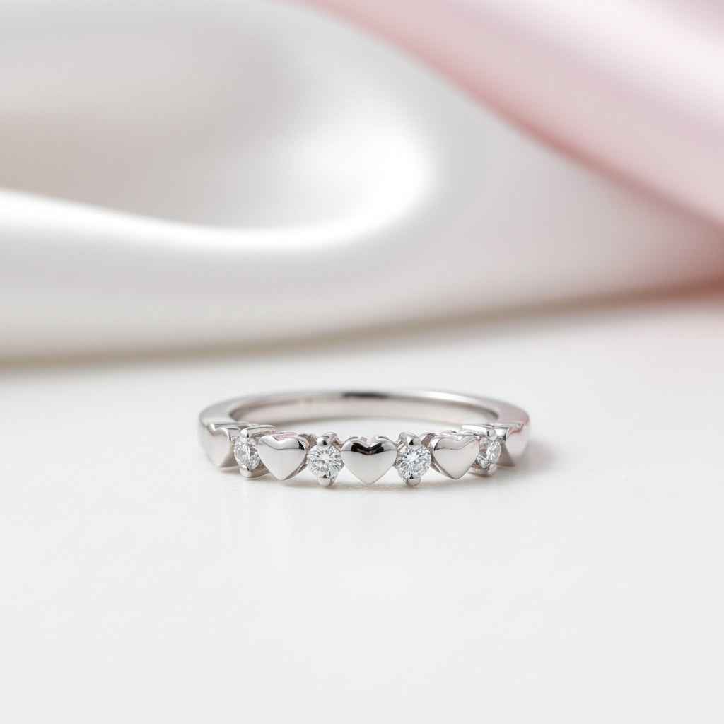 14k White Gold Bridal Heart Ring 0.11ct Natural Diamond Option-Black Diamonds New York