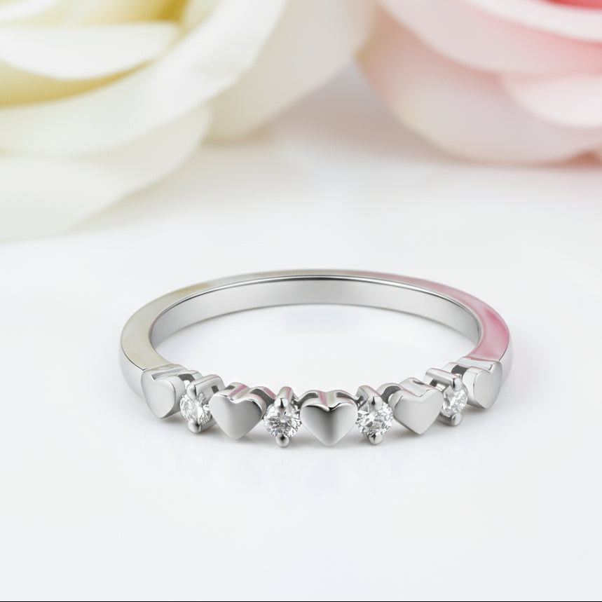 14k White Gold Bridal Heart Ring 0.11ct Natural Diamond-Black Diamonds New York