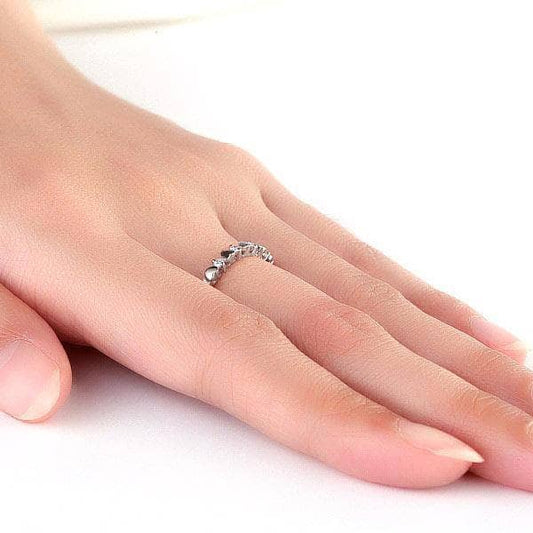 14K White Gold Bridal Heart Ring 0.11ct Natural Diamonds-Black Diamonds New York