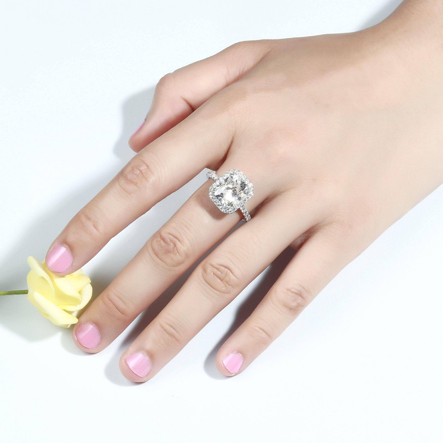 14k White Gold Classic Luxury 5ct 9*11mm Cushion Cut Halo Engagement Ring - Black Diamonds New York