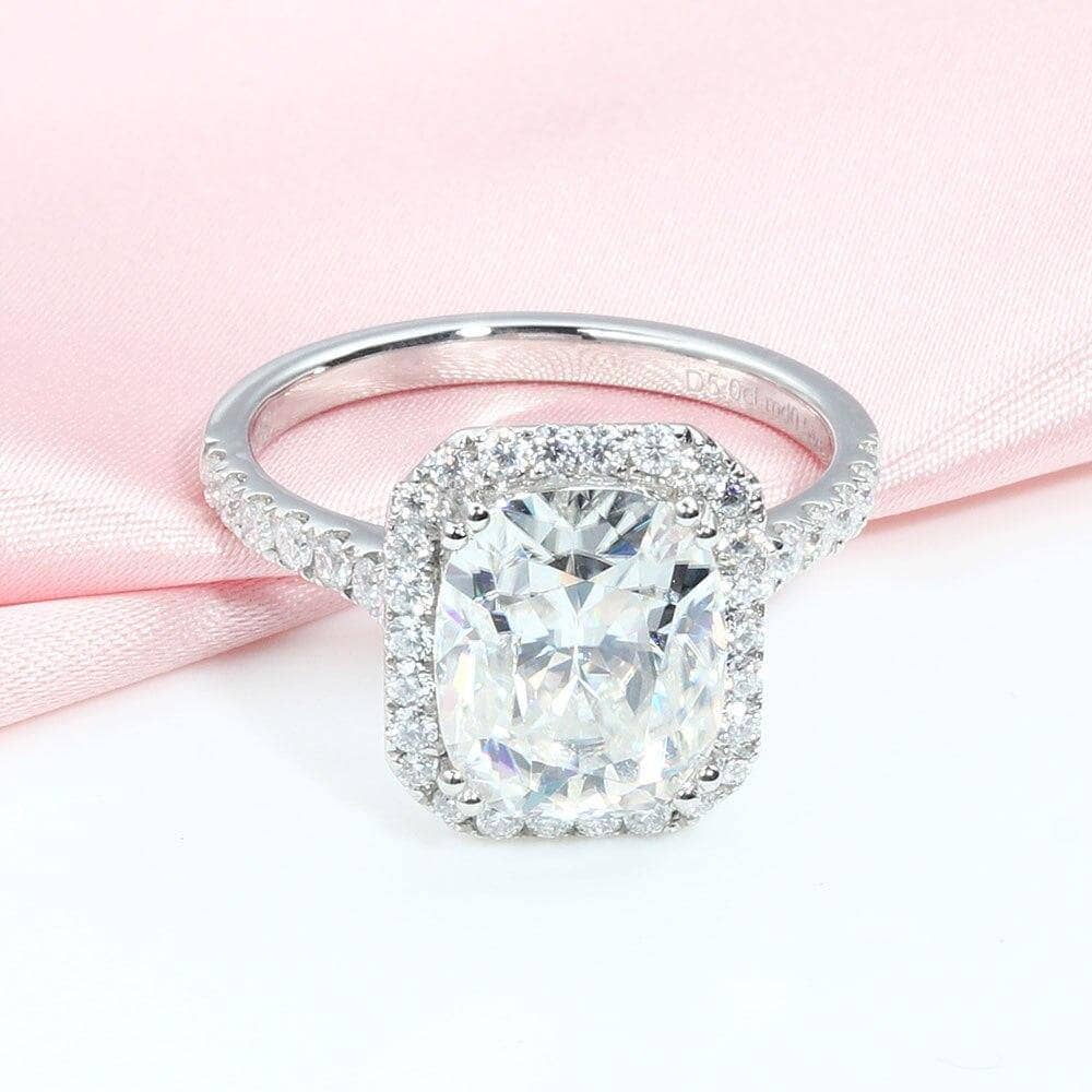 14k White Gold Classic Luxury 5ct 9*11mm Cushion Cut Halo Engagement Ring-Black Diamonds New York