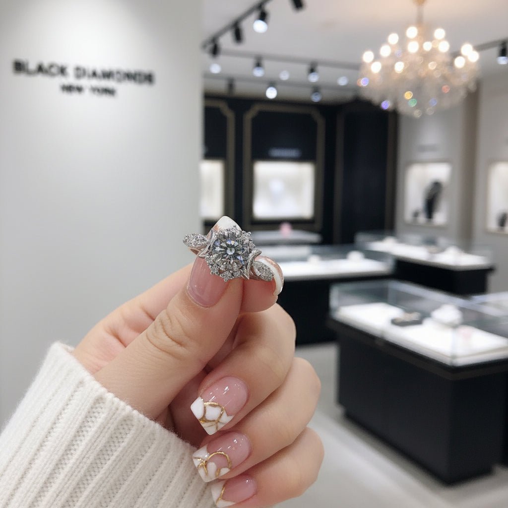 VIP Dream Ring- 14k White Gold Crescent Moon Ring (Aftersale Service)-Black Diamonds New York