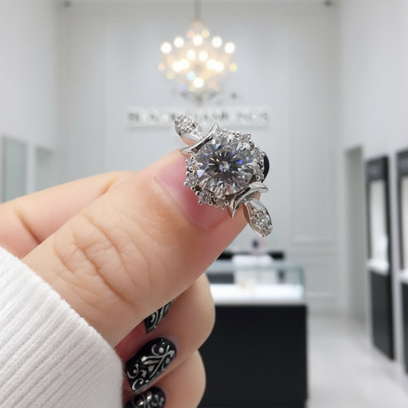 VIP Dream Ring- 14k White Gold Crescent Moon Ring (Aftersale Service)-Black Diamonds New York