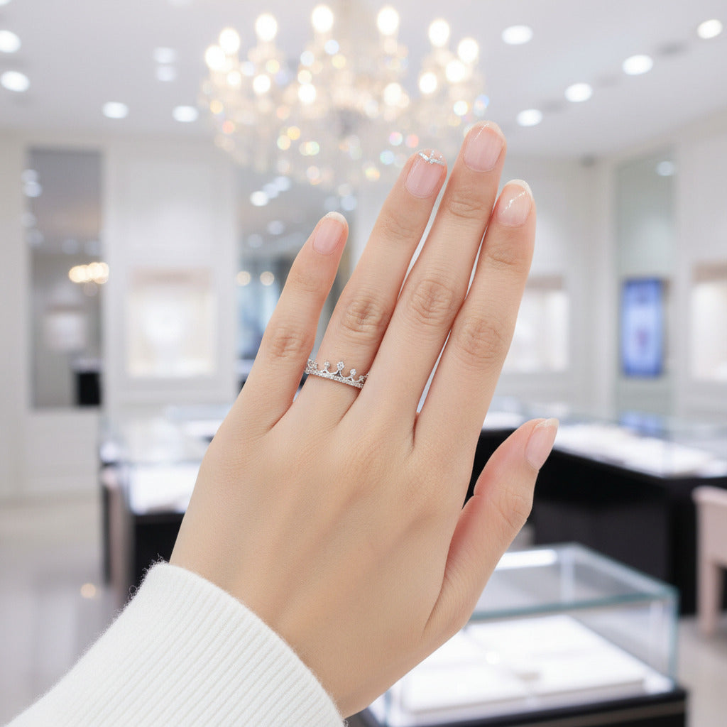 14K White Gold Crown Ring 0.04ct Diamond Option-Black Diamonds New York