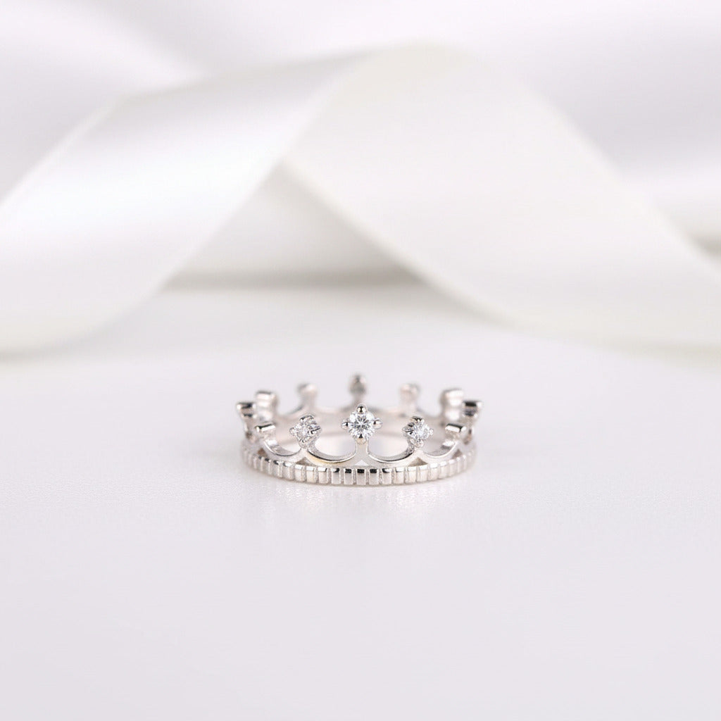 14K White Gold Crown Ring 0.04ct Diamond Option-Black Diamonds New York