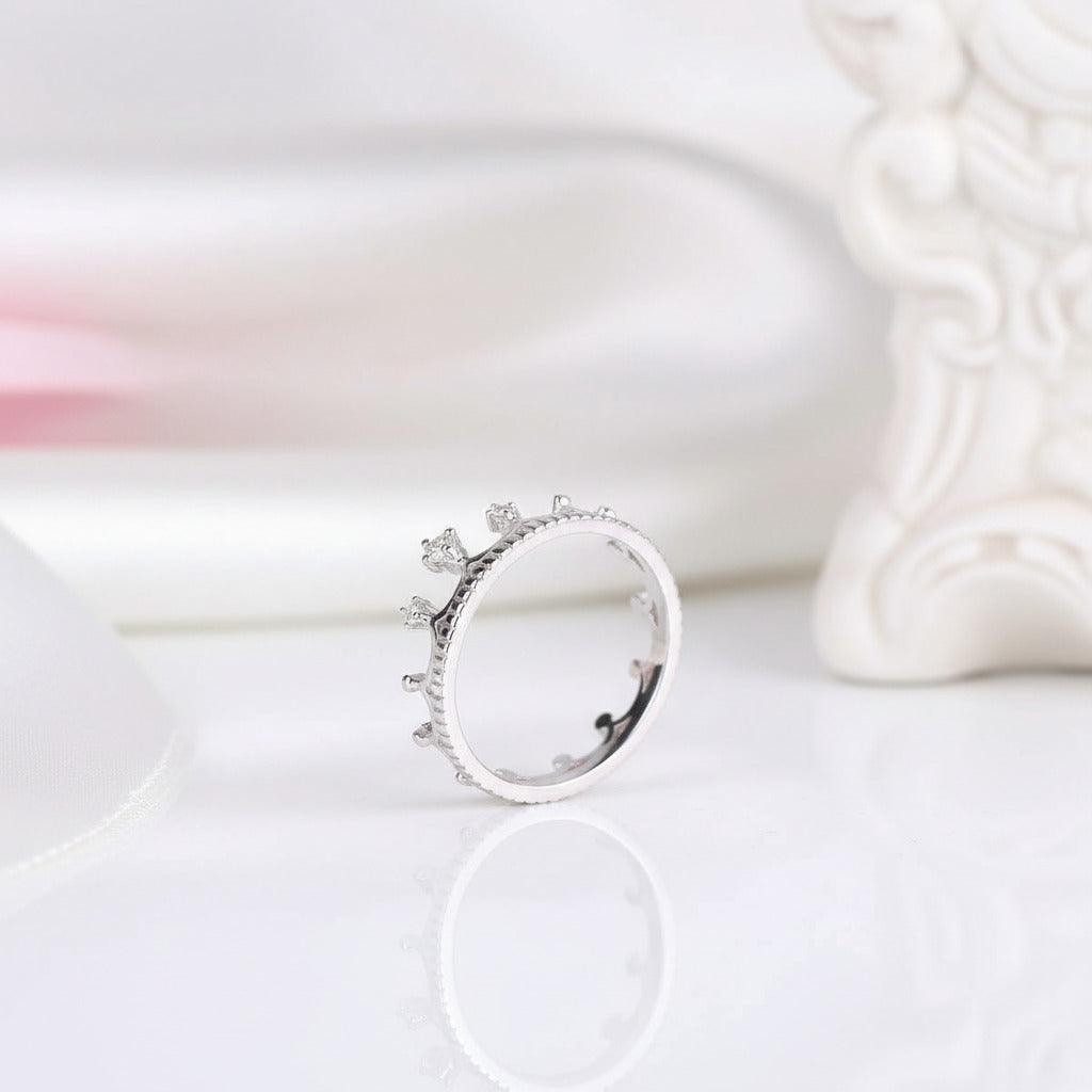 14K White Gold Crown Ring 0.04ct Diamond Option-Black Diamonds New York