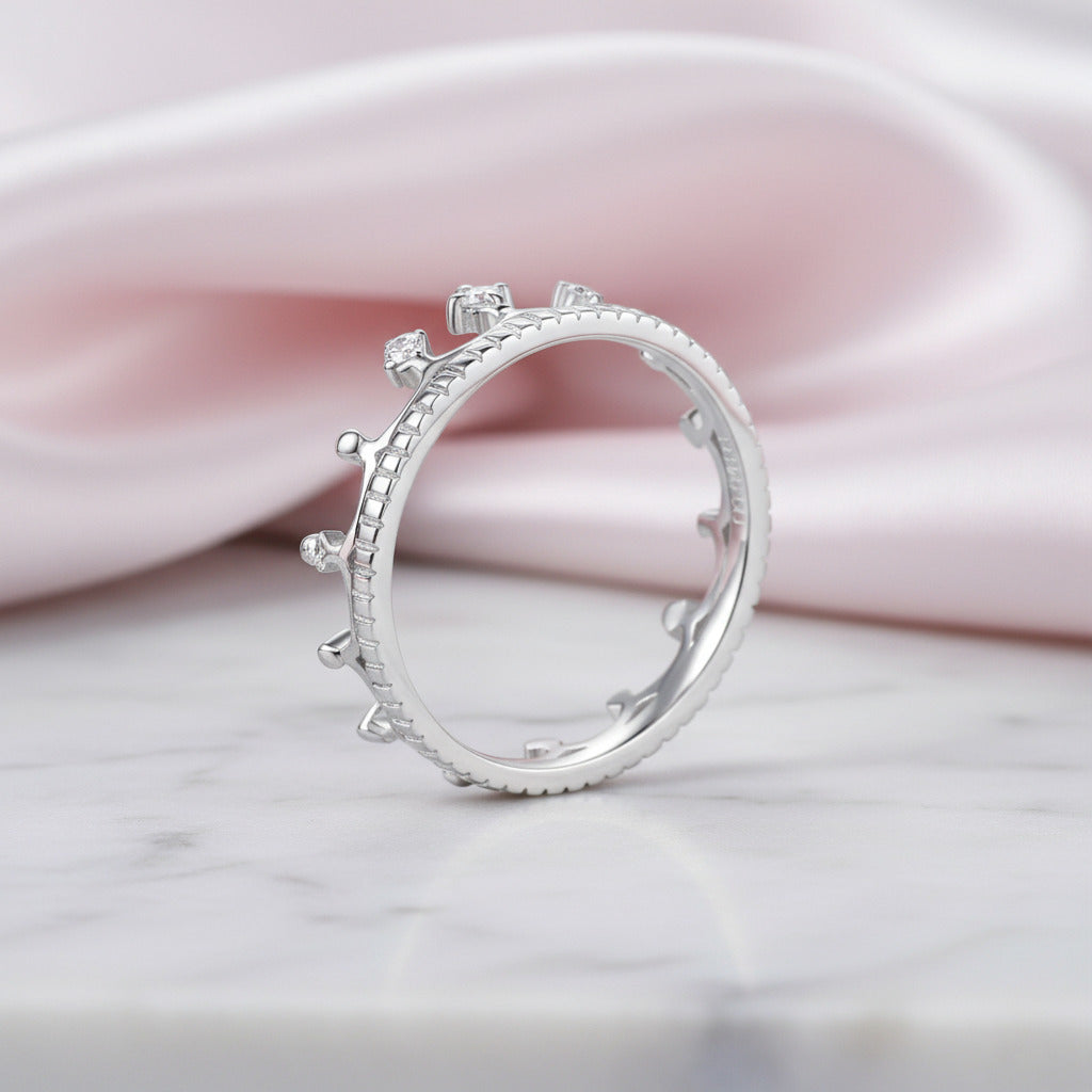 14K White Gold Crown Ring 0.04ct Diamond Option-Black Diamonds New York