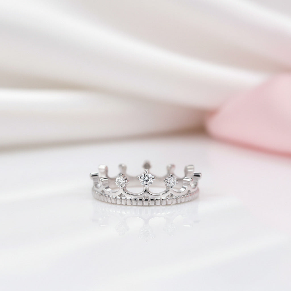14K White Gold Crown Ring 0.04ct Diamond Option-Black Diamonds New York