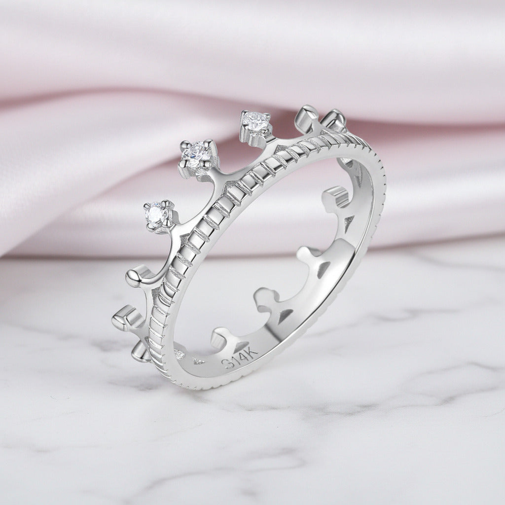 14K White Gold Crown Ring 0.04ct Diamond Option-Black Diamonds New York