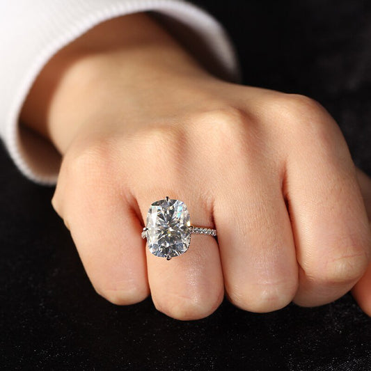 14K Au585 White Gold Ring Wedding Anniversary Engagement Party Ring Cushion Cut Moissanite Diamond Elegant Trendy - Black Diamonds New York