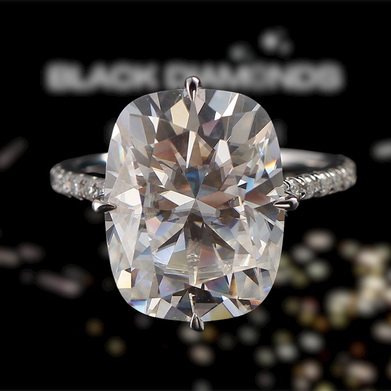 14k White Gold Cushion Cut Moissanite Hidden Halo Engagement Ring-Black Diamonds New York