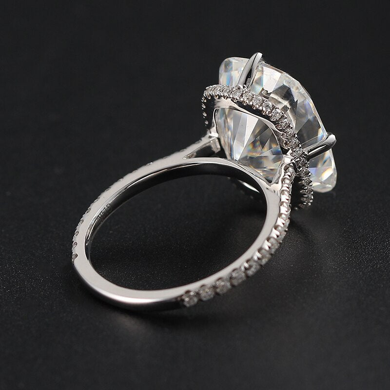 14k White Gold Cushion Cut Moissanite Hidden Halo Engagement Ring-Black Diamonds New York