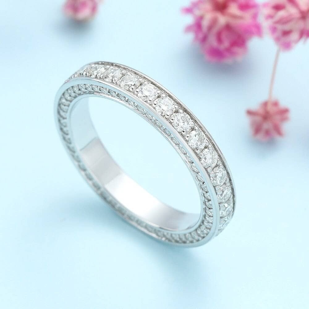 14K White Gold DEF Color Moissanite Eternity Wedding Ring-Black Diamonds New York