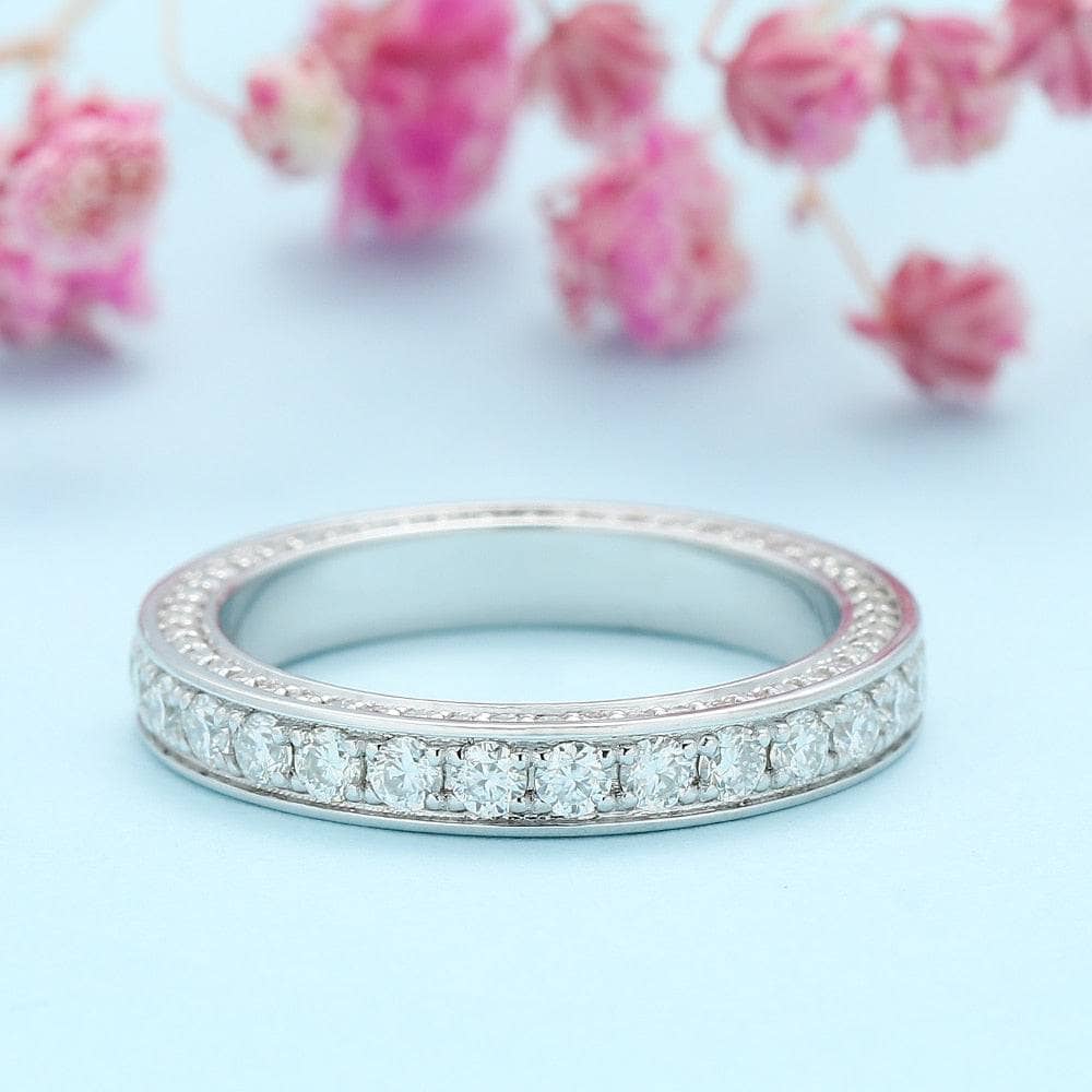 14K White Gold DEF Color Moissanite Eternity Wedding Ring - Black Diamonds New York