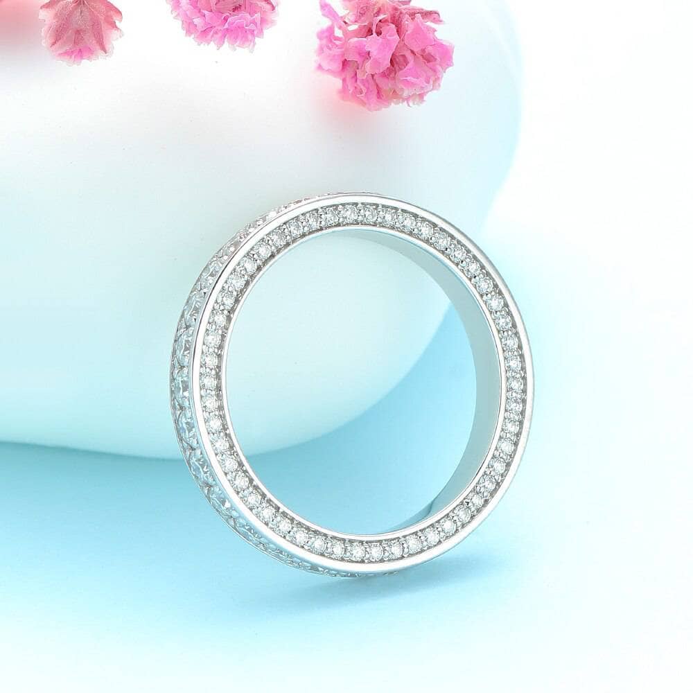 14K White Gold DEF Color Moissanite Eternity Wedding Ring - Black Diamonds New York