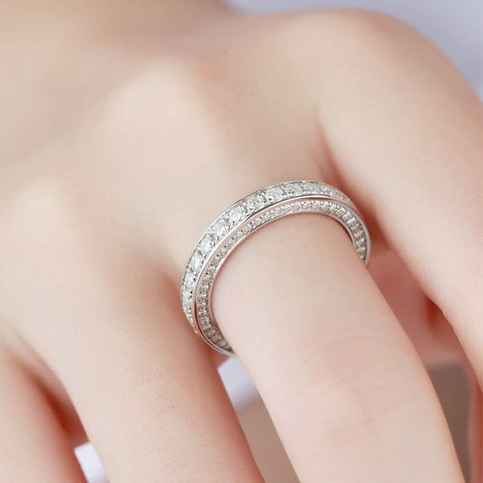 14K White Gold DEF Color Moissanite Eternity Wedding Ring-Black Diamonds New York