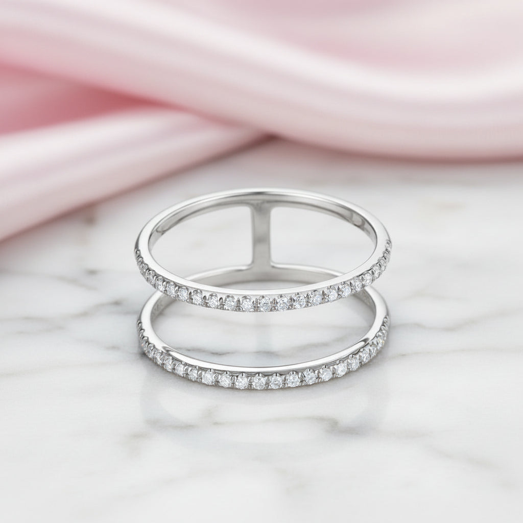 0.18ct Natural Diamond 14k White Gold Double Band-Black Diamonds New York