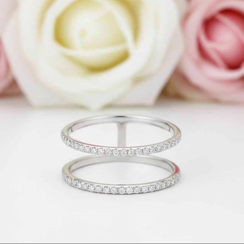 14k White Gold Double Band 0.18ct Natural Diamond-Black Diamonds New York