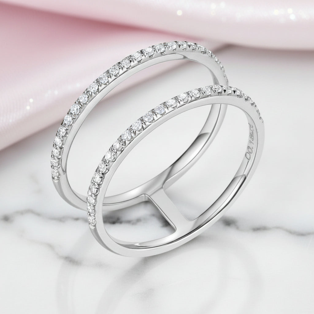 0.18ct Natural Diamond 14k White Gold Double Band-Black Diamonds New York