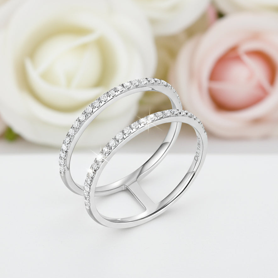 14k White Gold Double Band 0.18ct Natural Diamond-Black Diamonds New York