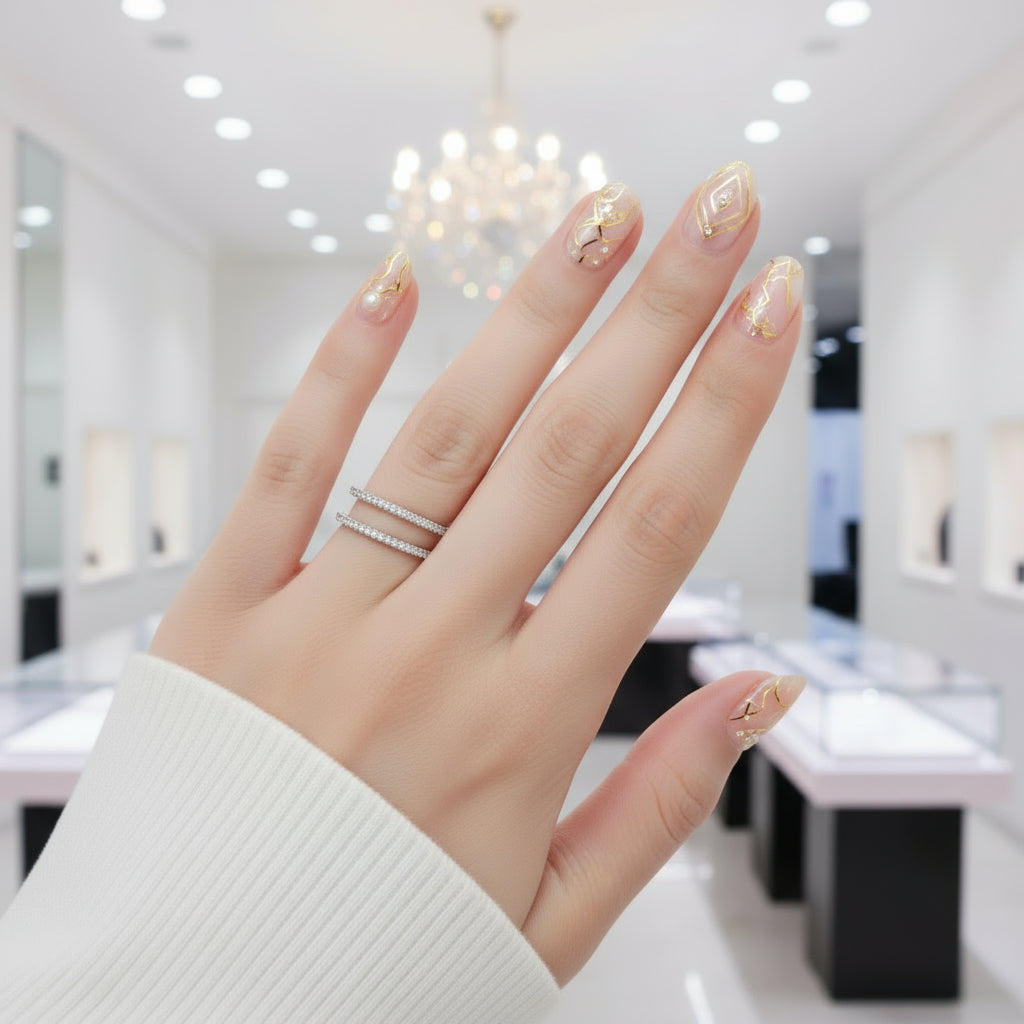 14k White Gold Double Band 0.18ct Natural Diamond-Black Diamonds New York