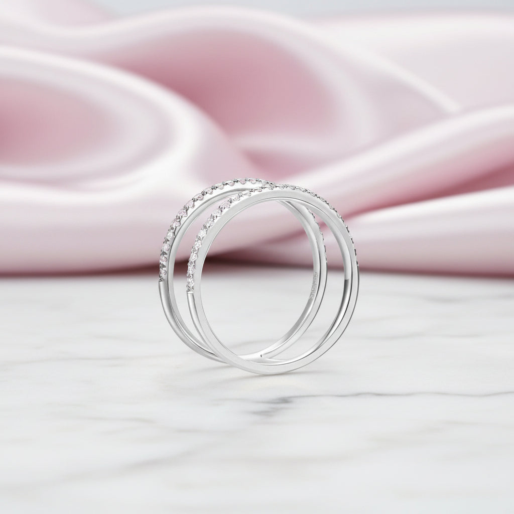 0.18ct Natural Diamond 14k White Gold Double Band-Black Diamonds New York