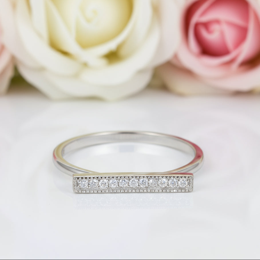 14k White Gold Elegant Ring 0.07ct Natural Diamond-Black Diamonds New York