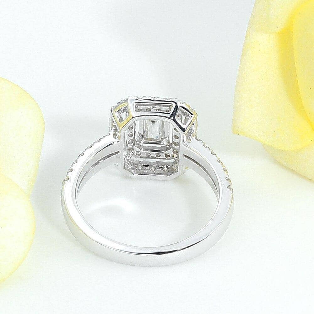 14k White Gold Emerald Cut Double Halo Diamond Engagement Ring-Black Diamonds New York