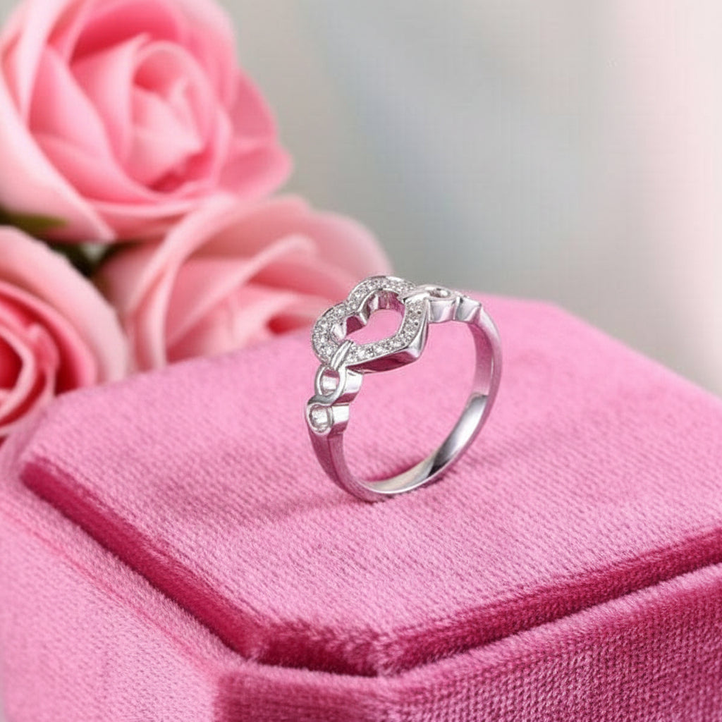 14k White Gold Heart Promise Ring 0.1ct Natural Diamond-Black Diamonds New York
